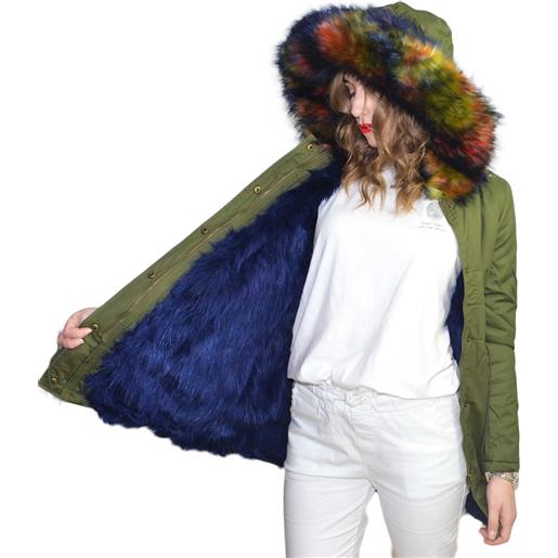 K-ZELL parka donna verde invernale con pelliccia blu colorata giubbotto piumino lungo pelo extra volume imbottito caldo moda