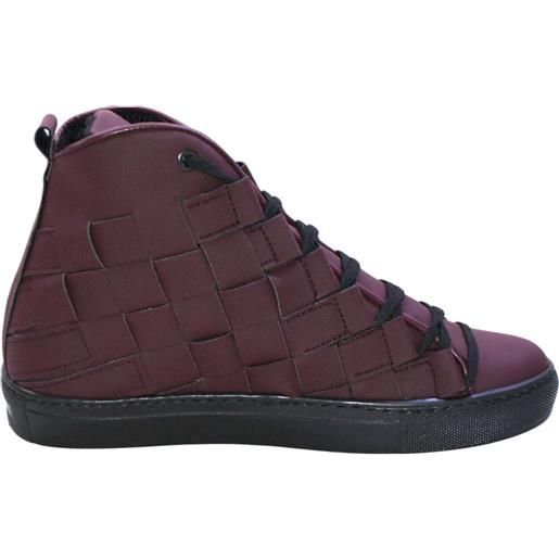 Malu Shoes sneakers alta art 5055 pelle gommato bordeaux matto moda glamour intreccio a mano fondo antiscivolo