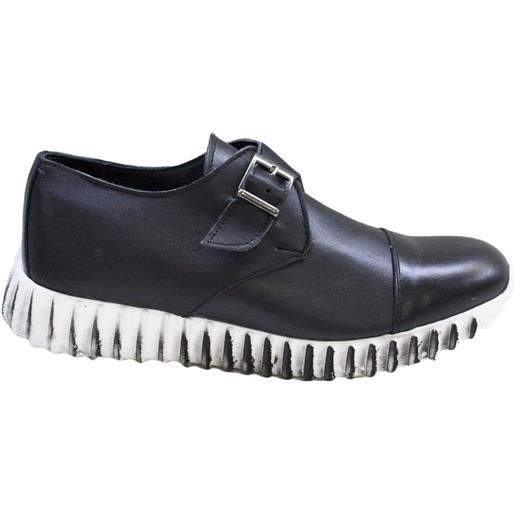 Malu Shoes sneakers bassa stringata fibbia nero art 901 vera pelle made in italy fondo antiscivolo effetto sporco running