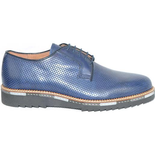 Malu Shoes scarpe uomo stringate inglese blu abrasivato lucido vera pelle made in italy effetto forato interno in vera pelle