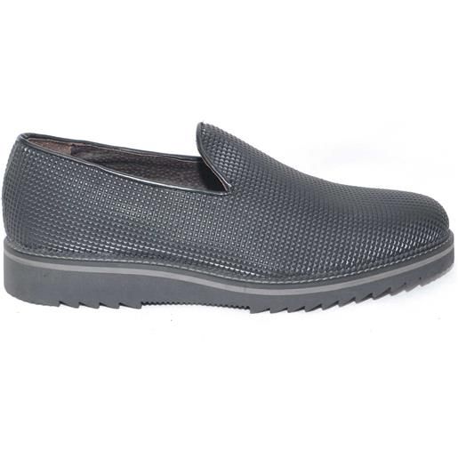 Malu Shoes scarpe mocassino pelle piramide nero lucido abrasivato fondo nero righo grigio squaletto comfort made in italy