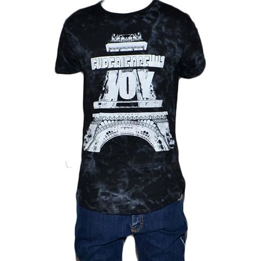 Malu Shoes t-shirt uomo nero basic con stampa tour eiffel made in italy cotone man moda giovanile estate