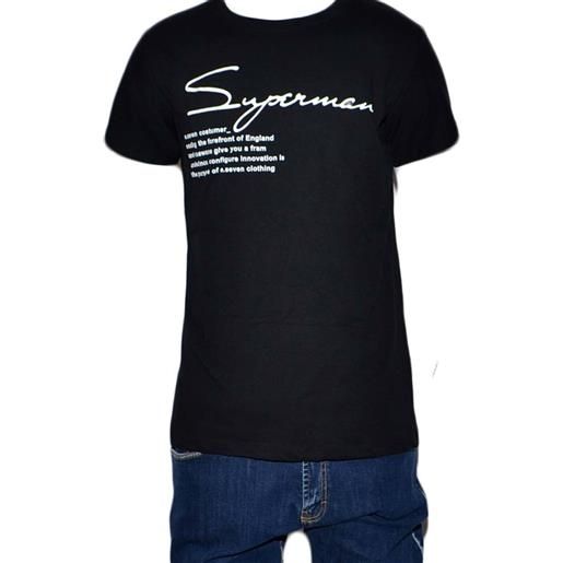 Malu Shoes t-shirt uomo girocollo nera stampa con scritta superman casual slim fit moda uomo