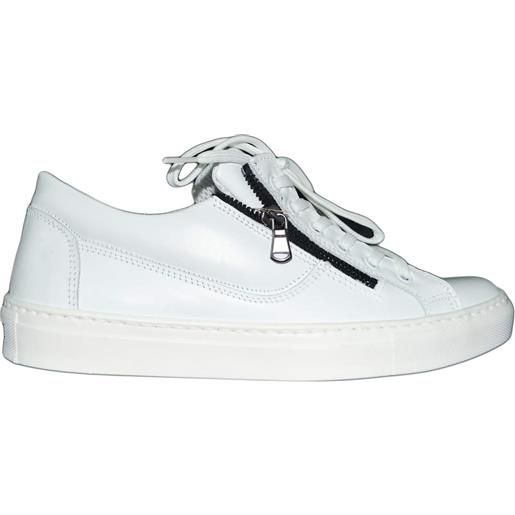 Malu Shoes sneakers bassa doppia zip vera pelle bianco made in italy lacci moda