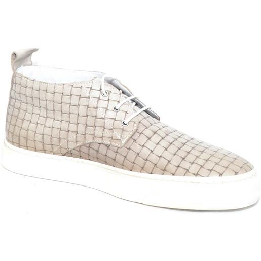 Malu Shoes scarpe uomo sneakers tortora fondo bianco monocromo intrecciata stringhe genuine leather