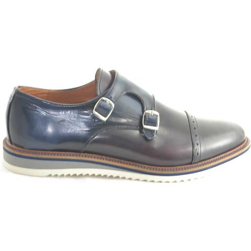 Malu Shoes scarpe uomo classico sportivo doppia fibbia vera pelle traforata bordeaux e blu made in italy moda elegante giovanile