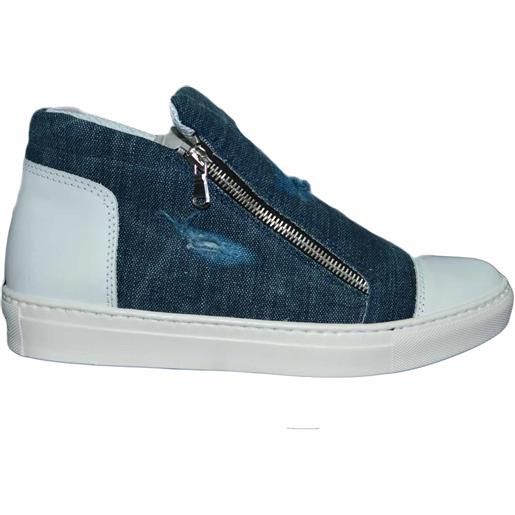 Malu Shoes sneakers uomo scarpe jeans fondo bianco punta bianco di vera pelle made in italy zip