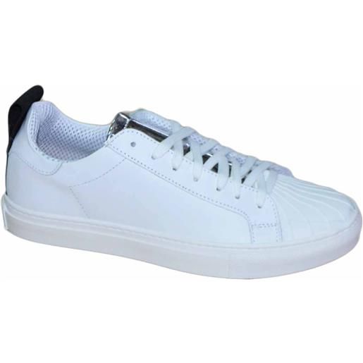 Malu Shoes sneakers bassa linguetta centrale laminata uomo limited elastico punta gommata vera pelle bianco
