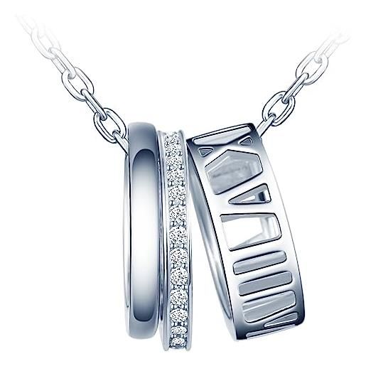 MICMIF collana da donna in argento 925 con ciondolo a cerchio, collana pendente con tre cerchi - anello di argento/zirconi/numeri romani, gioielli donna per moglie mamma fidanzata