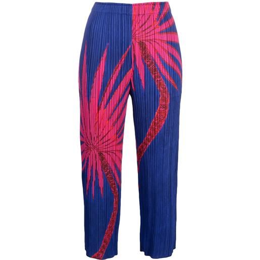 Pleats Please Issey Miyake pantaloni con stampa palm tree - blu