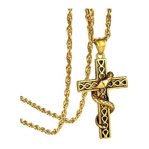 GOLDCHIC JEWELRY collana con croce in oro serpente, gioielli cristiani con serpente per uomo