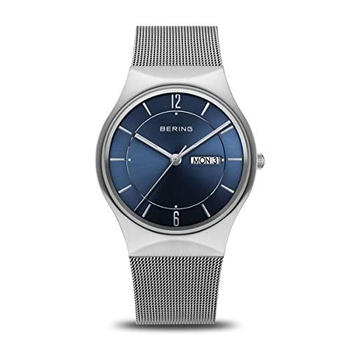 BERING orologio da uomo analogico rotondo con quadrante blu 11938-003dd, argento, classico