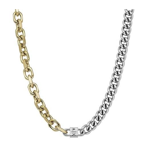 Armani Exchange collana unisex, collana a catena in acciaio inossidabile, argento/oro (2t silver/gold)