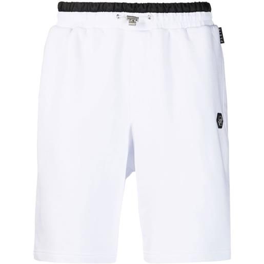 Philipp Plein shorts sportivi hexagon con placca logo - bianco