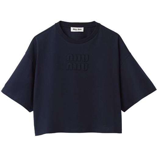Miu Miu t-shirt crop con applicazione - blu