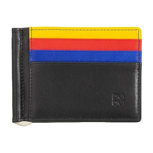 Dudu portafoglio uomo con fermasoldi in pelle porta carte di credito clip banconote sottile porta tessere nero