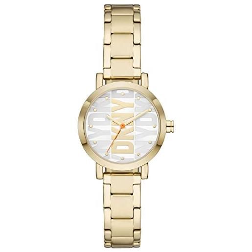 DKNY orologio soho da donna, movimento al quarzo a tre lancette, cassa in lega dorata da 28 mm con bracciale in acciaio inossidabile, ny6647