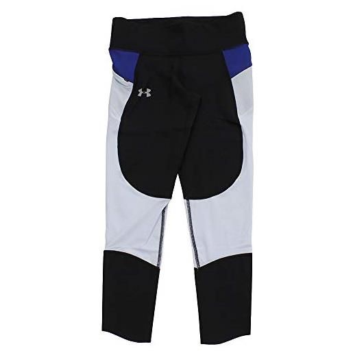 Under Armour, speedpocket run crop, leggings, donna, nero (black/oxford blue/reflective 003), xs