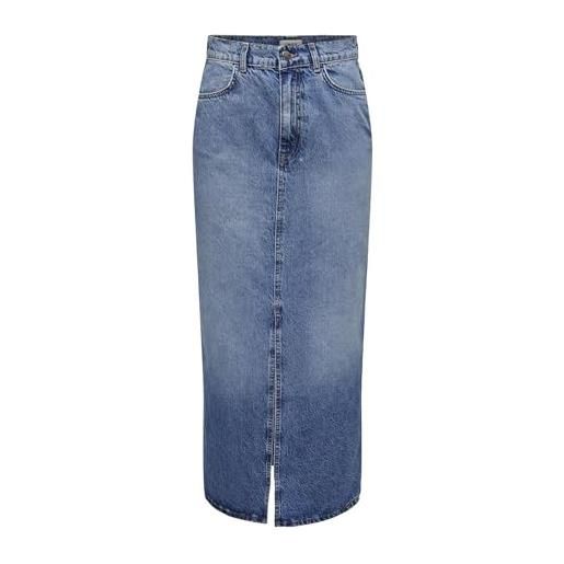 Only onlcilla-gonna lunga slit dnm noos jeans, media blu denim, x-small donna