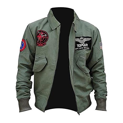 Suiting Style tom cruise top air force g1 maverick flight aviator pilot bomber verde giacca in cotone, verde, l