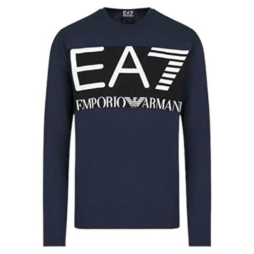 Emporio Armani ea7 ea7 t-shirt a manica lunga da uomo blu. Logo a contrasto nella parte anteriore di colore bianco. T-shirt a girocollo. Blu