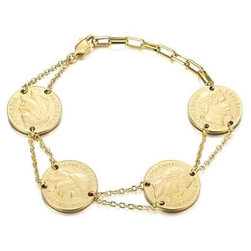 BOBIJOO JEWELRY - louis d'or bracciale donna 4 monete napoleone acciaio inossidabile placcato oro