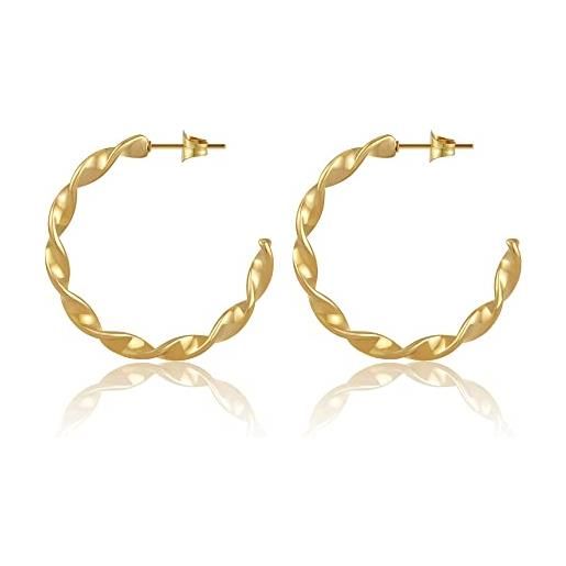 GD GOOD.designs EST. 2015 creoli d'oro ritorti per donna - impermeabili - orecchini a cerchio ritorti in acciaio inossidabile i creoli d'oro 18k in 28mm