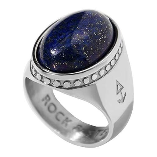 ROCK & STEEL GERMANY rock and steel - anello da uomo con sigillo ovale in pietra lapislazzuli, argento e acciaio inossidabile, gemma, occhio di tigre