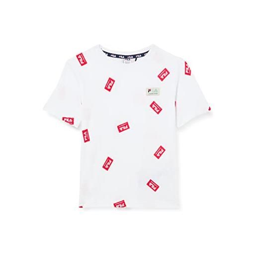 Fila tespe tee t-shirt, bright white linear label aop, 158 cm-164 cm bambino