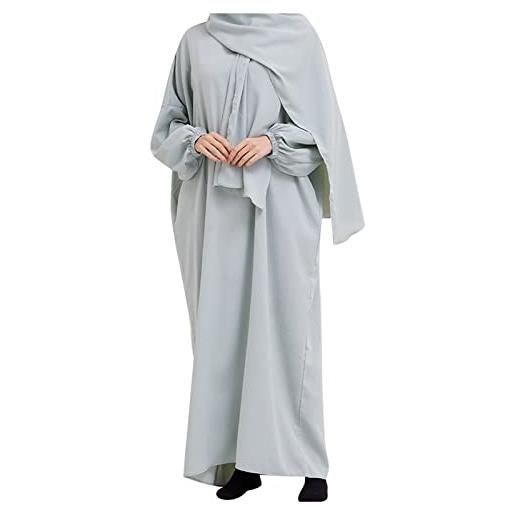 Generic abito da donna musulmano abaya abito da preghiera caftano islamico a lunghezza intera con hijab, abito maxi dubai, vestito sexy per, grigio. , m