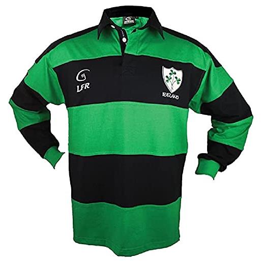 LIVE FOR RUGBY camicia rugby a righe a maniche lunghe in cotone trifoglio (bleu/vert, m)