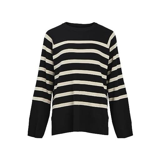 Object objester ls knit top noos maglione, black/stripes: sandshell, xs donna