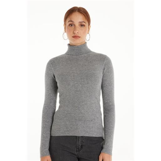 Tezenis maglia pesante manica lunga collo alto costine con lana donna grigio