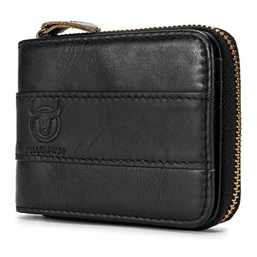 HUIOP portafoglio con cerniera bifold in vera pelle per uomo, borsa da viaggio sicura rfid, regalo, genuine leather wallet