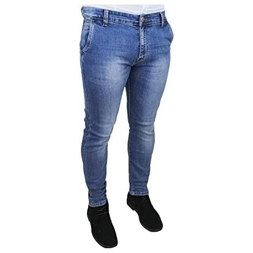 Evoga jeans uomo pantaloni tasca america slim fit blu denim casual chinos (56, blu denim)