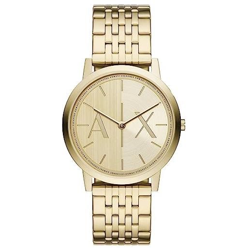 Armani Exchange orologio per uomo, movimento a due lancette, orologio in acciaio inossidabile con cassa da 40 mm e cinturino in pelle o acciaio, oro (gold)