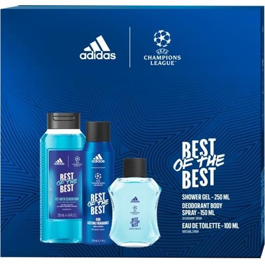 Adidas uefa best of the best - edt 100 ml + deodorante in spray 150 ml + gel doccia 250 ml