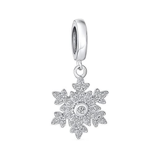 Bling Jewelry frozen cz winter holiday party christmas cubic zirconia sparkling snowflake dangling bead charm per le donne adolescenti. 925 sterling silver per bracciale europeo