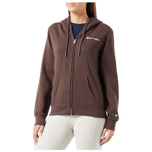 Champion legacy american classics w - script logo light powerblend fleece full zip felpa con cappuccio, marrone, donna fw23
