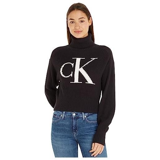 Calvin Klein Jeans pullover donna blown up loose sweater collo alto, bianco (ivory), 3xl