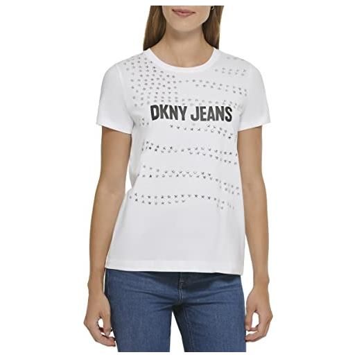 DKNY jeans logo t-shirt with all over stud detailing, t-shirt da donna, white, 