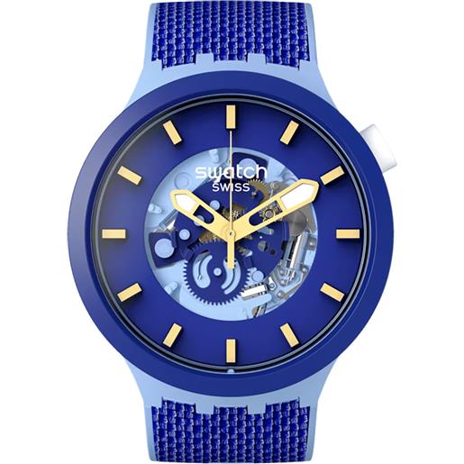 Swatch / big bold bisourced / bouncing blue / orologio unisex / quadrante scheletrato / cassa plastica / cinturino silicone