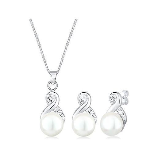 Elli set di gioielli donne simbolo infinità elegante a perno con perle coltivata d'acqua dolce e cristalli in argento sterlino 925