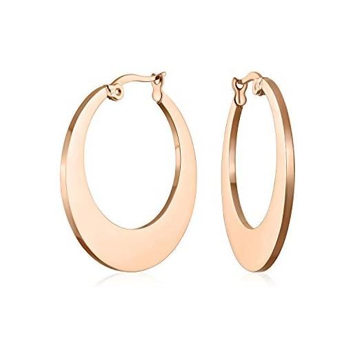 Bling Jewelry ovale piatto a forma di moda grandi orecchini a cerchio per le donne placcato oro rosa in acciaio inox 1,25 diametro