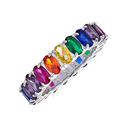 Bling Jewelry aaa cubic zirconia lgbtq colorful rainbow cut multi color cz eternity ring anniversary wedding band for women. 925 sterling silver 5mm anelli impilabili