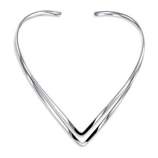 Bling Jewelry semplice girocollo di base a forma di doppia v collana di dichiarazione del collare geometrico per le donne. 925 silver sterling