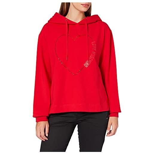 Love Moschino long sleeved sweatshirt with adjustable drawstring hood, ribbed cuffs and stitching along the bottom maglia di tuta, colore: rosso, 46 donna