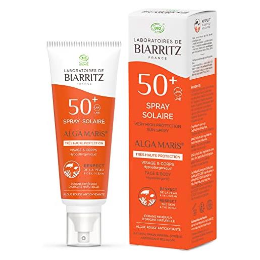 Laboratoires de Biarritz laboratories de biarritz - crema solare spray - spf50+ - alga maris® certificato bio - viso e corpo - neonato, bambino e adulto - texture fluida e leggera, 100 ml