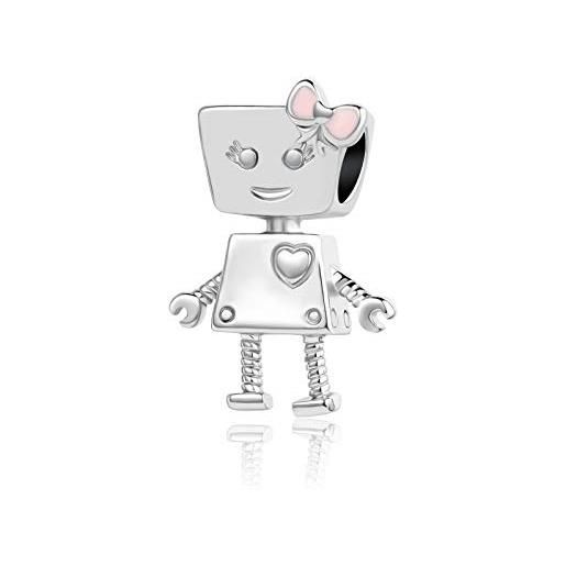 MiniJewelry - ciondolo a forma di piccolo robot, in argento sterling, per braccialetti da donna, ragazze, figlia e nipote, idea regalo e rame, colore: argento, cod. Pcc080