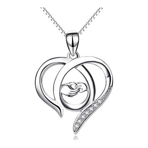 Collana Con Ciondolo Zampa Di Gatto/cane In Argento 925 E Zirconi, A Forma Di Cuore, Con Catena 45 Cm